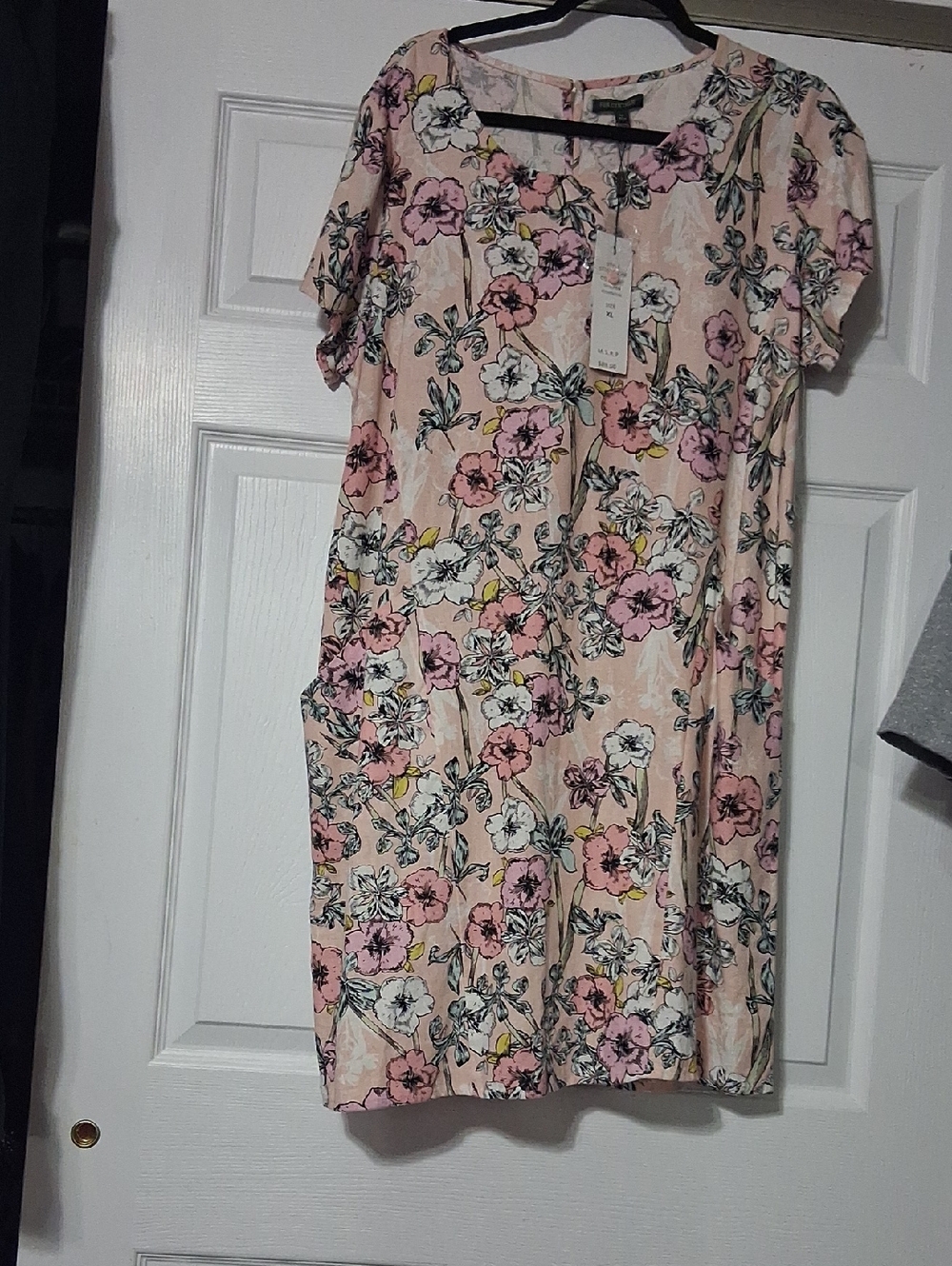 For Cynthia Pink Floral Printed Dress with Black Trim
